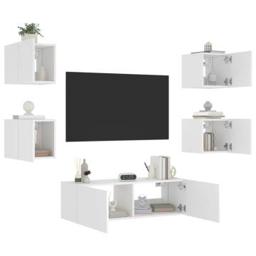 5 Piece TV Wall Cabinets with LED Lights - Modern White Design