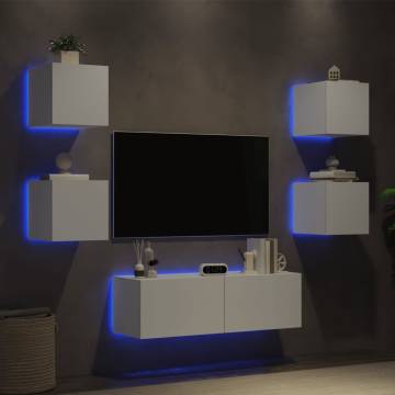 5 Piece TV Wall Cabinets with LED Lights - Modern White Design