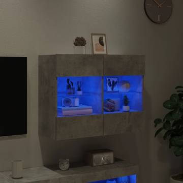 TV Wall Cabinet with LED Lights - Concrete Grey - 78.5x30x60.5 cm