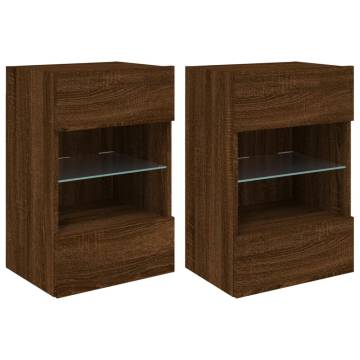 Brown Oak TV Wall Cabinets with LED Lights - Set of 2