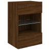 Brown Oak TV Wall Cabinets with LED Lights - Set of 2