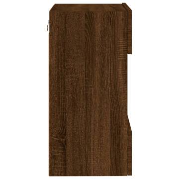 Brown Oak TV Wall Cabinets with LED Lights - Set of 2