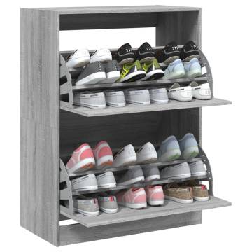 Shoe Cabinet with 2 Flip-Drawers - Grey Sonoma 80x42x108 cm