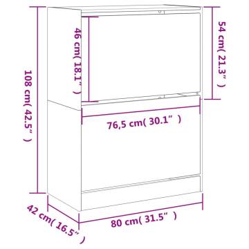 Shoe Cabinet with 2 Flip-Drawers - Grey Sonoma 80x42x108 cm