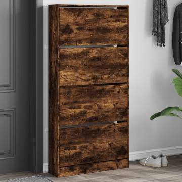 Shoe Cabinet with 4 Flip-Drawers in Smoked Oak - Stylish Storage