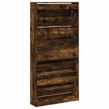 Shoe Cabinet with 4 Flip-Drawers in Smoked Oak - Stylish Storage