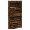 Shoe Cabinet with 4 Flip-Drawers in Smoked Oak - Stylish Storage