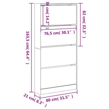 Shoe Cabinet with 4 Flip-Drawers in Smoked Oak - Stylish Storage