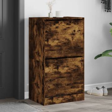 Shoe Cabinet with 2 Flip-Drawers in Smoked Oak - 60x42x108 cm