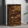 Shoe Cabinet with 2 Flip-Drawers in Smoked Oak - 60x42x108 cm