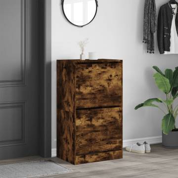 Shoe Cabinet with 2 Flip-Drawers in Smoked Oak - 60x42x108 cm