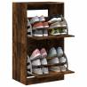 Shoe Cabinet with 2 Flip-Drawers in Smoked Oak - 60x42x108 cm