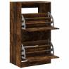 Shoe Cabinet with 2 Flip-Drawers in Smoked Oak - 60x42x108 cm