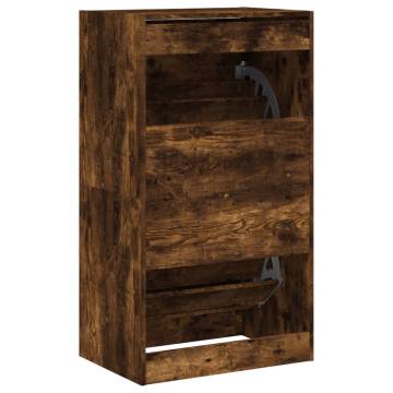 Shoe Cabinet with 2 Flip-Drawers in Smoked Oak - 60x42x108 cm