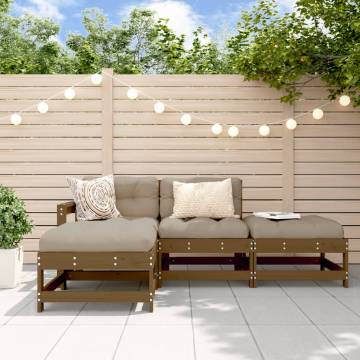 4 Piece Garden Lounge Set - Honey Brown Solid Pine Wood