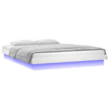 LED Bed Frame White 200x200 cm | Solid Wood Design