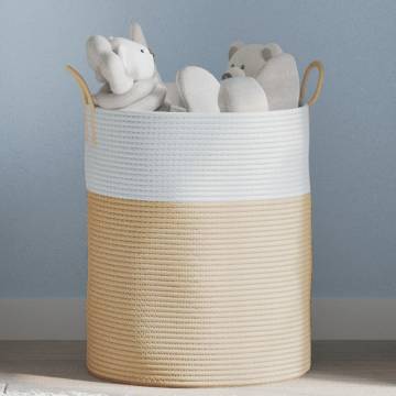 Storage Basket Beige and White Ø38x46 cm Cotton - Hipomarket