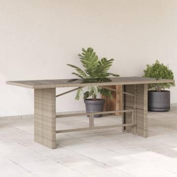 Light Grey Garden Table with Glass Top - 190x80 cm