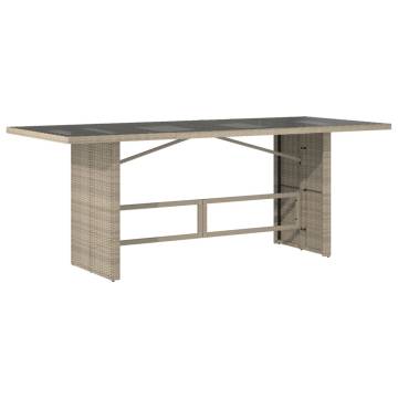 Light Grey Garden Table with Glass Top - 190x80 cm