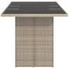 Light Grey Garden Table with Glass Top - 190x80 cm