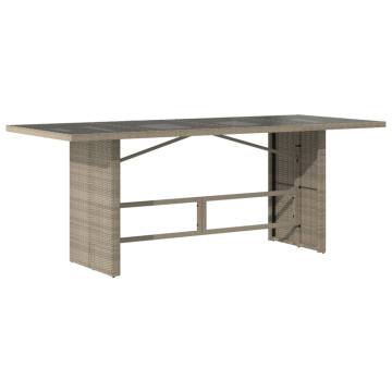 Light Grey Garden Table with Glass Top - 190x80 cm