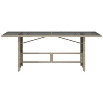 Light Grey Garden Table with Glass Top - 190x80 cm