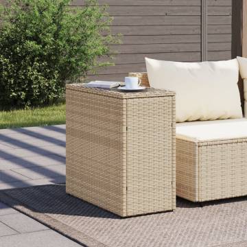 Beige Garden Side Table with Glass Top | Durable Outdoor Furniture