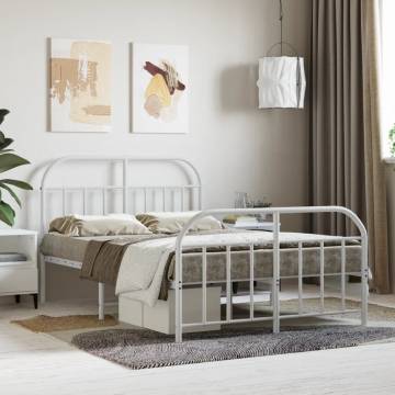 White Metal Bed Frame with Headboard 120x190 cm - Small Double