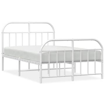 White Metal Bed Frame with Headboard 120x190 cm - Small Double