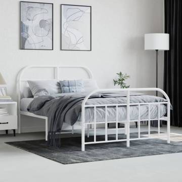 White Metal Bed Frame with Headboard 120x190 cm - Small Double