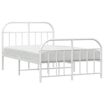 White Metal Bed Frame with Headboard 120x190 cm - Small Double