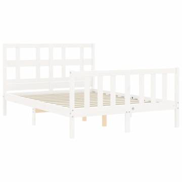 White Bed Frame with Headboard 120x200 cm - Solid Wood