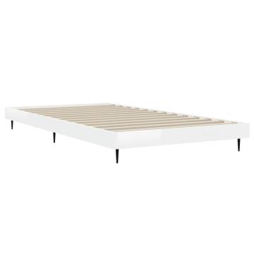 High Gloss White Bed Frame 90x190 cm - Single Engineered Wood