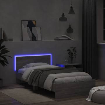 Stylish Bed Frame with LED Lights - Grey Sonoma 100x200 cm