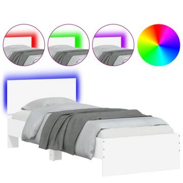 Stylish White Bed Frame with Headboard & LED Lights - 90x200 cm