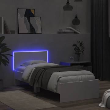 Stylish White Bed Frame with Headboard & LED Lights - 90x200 cm