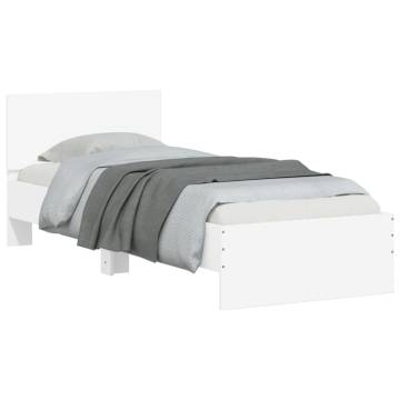 Stylish White Bed Frame with Headboard & LED Lights - 90x200 cm