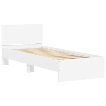 Stylish White Bed Frame with Headboard & LED Lights - 90x200 cm