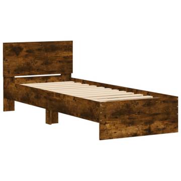 Bed Frame with Headboard & LED Lights in Smoked Oak - 90x200 cm