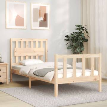 Solid Wood Single Bed Frame with Headboard | Hipo Market