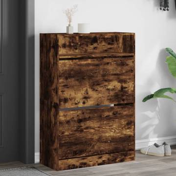 Shoe Cabinet with 2 Flip-Drawers - Smoked Oak 80x34x116 cm