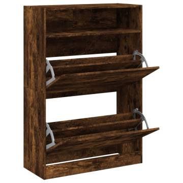 Shoe Cabinet with 2 Flip-Drawers - Smoked Oak 80x34x116 cm