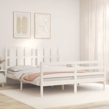 White Bed Frame with Headboard - 160x200 cm Solid Wood