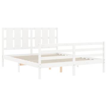 White Bed Frame with Headboard - 160x200 cm Solid Wood