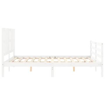 White Bed Frame with Headboard - 160x200 cm Solid Wood