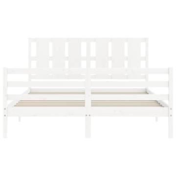 White Bed Frame with Headboard - 160x200 cm Solid Wood