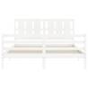 White Bed Frame with Headboard - 160x200 cm Solid Wood