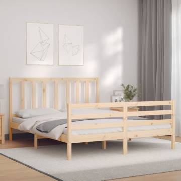 Solid Wood Bed Frame with Headboard 160x200 cm | HipoMarket