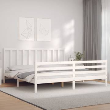 White Super King Size Bed Frame with Headboard - Solid Wood