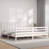 White Super King Size Bed Frame with Headboard - Solid Wood